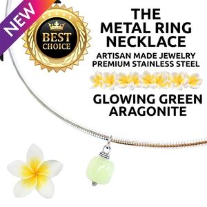 ISLAND SUNSET ARTISAN Metal Ring Necklace Stainless Steel GREEN ARAGONITE